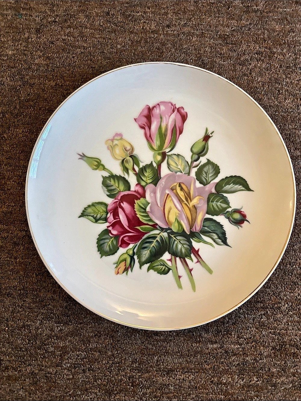 Norcrest Fine China Decorative Gold Rim B-143 White Pink\Green Floral Plate 50's